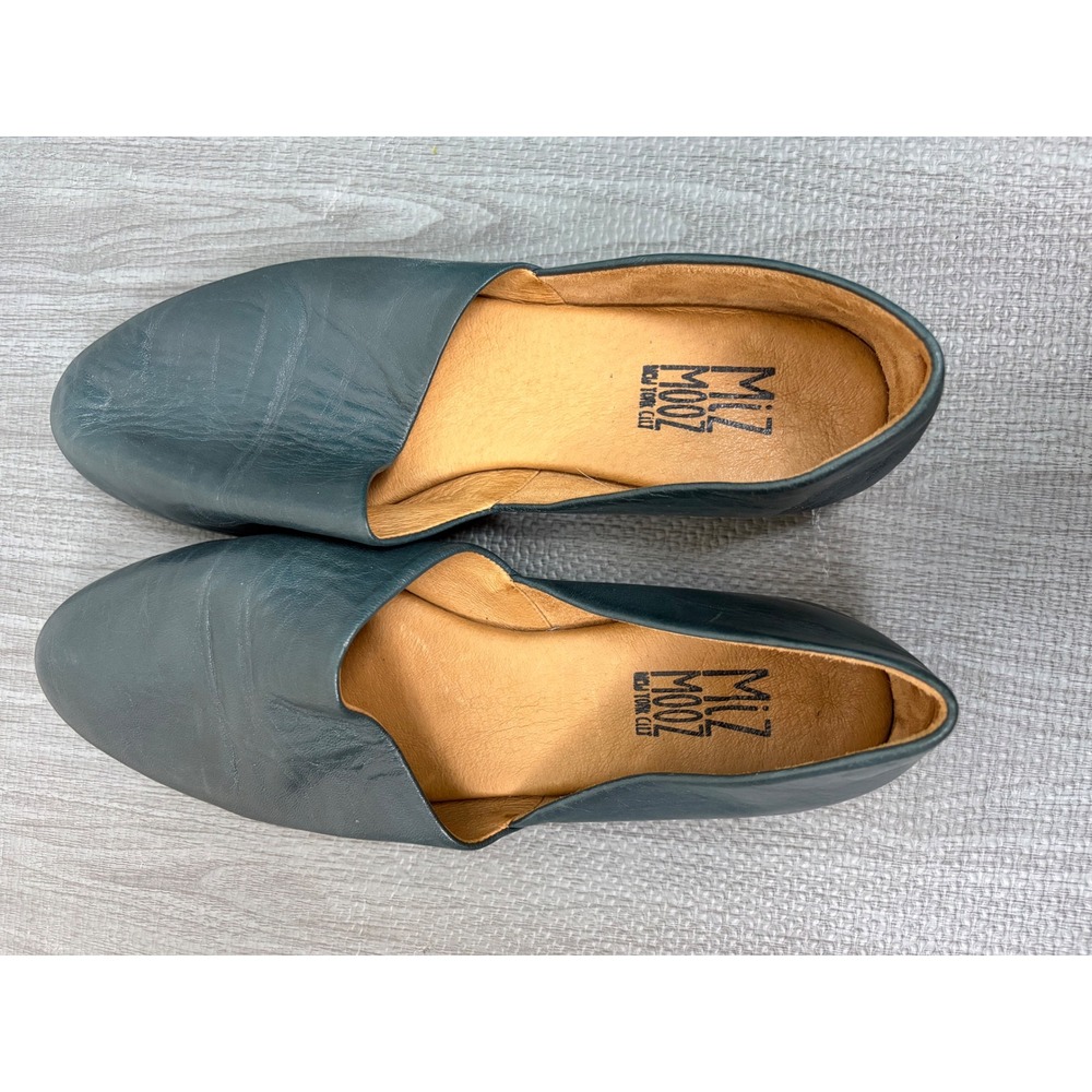 Miz Mooz Kimmy Flats US 7.5 38 Teal Blue Leather D'Orsay Slip On Almond Toe Fall - Picture 7 of 10